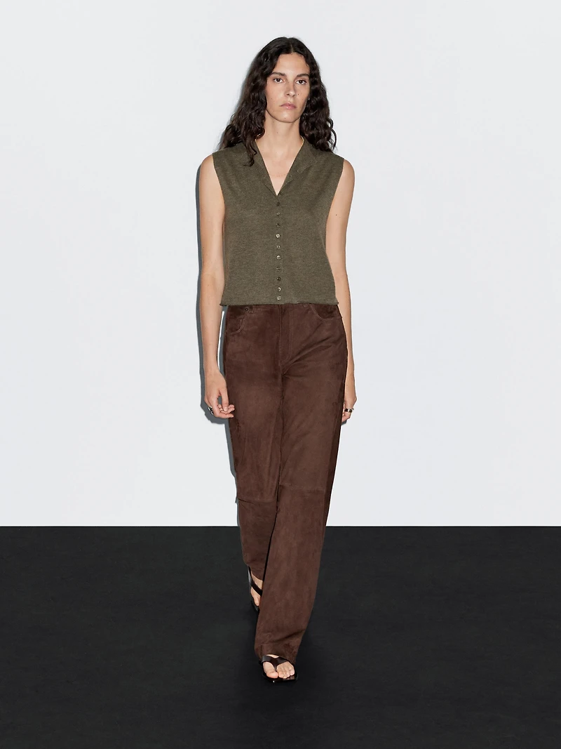 Cropped wool blend knit vest