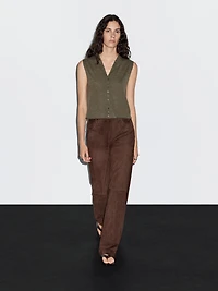 Cropped wool blend knit vest