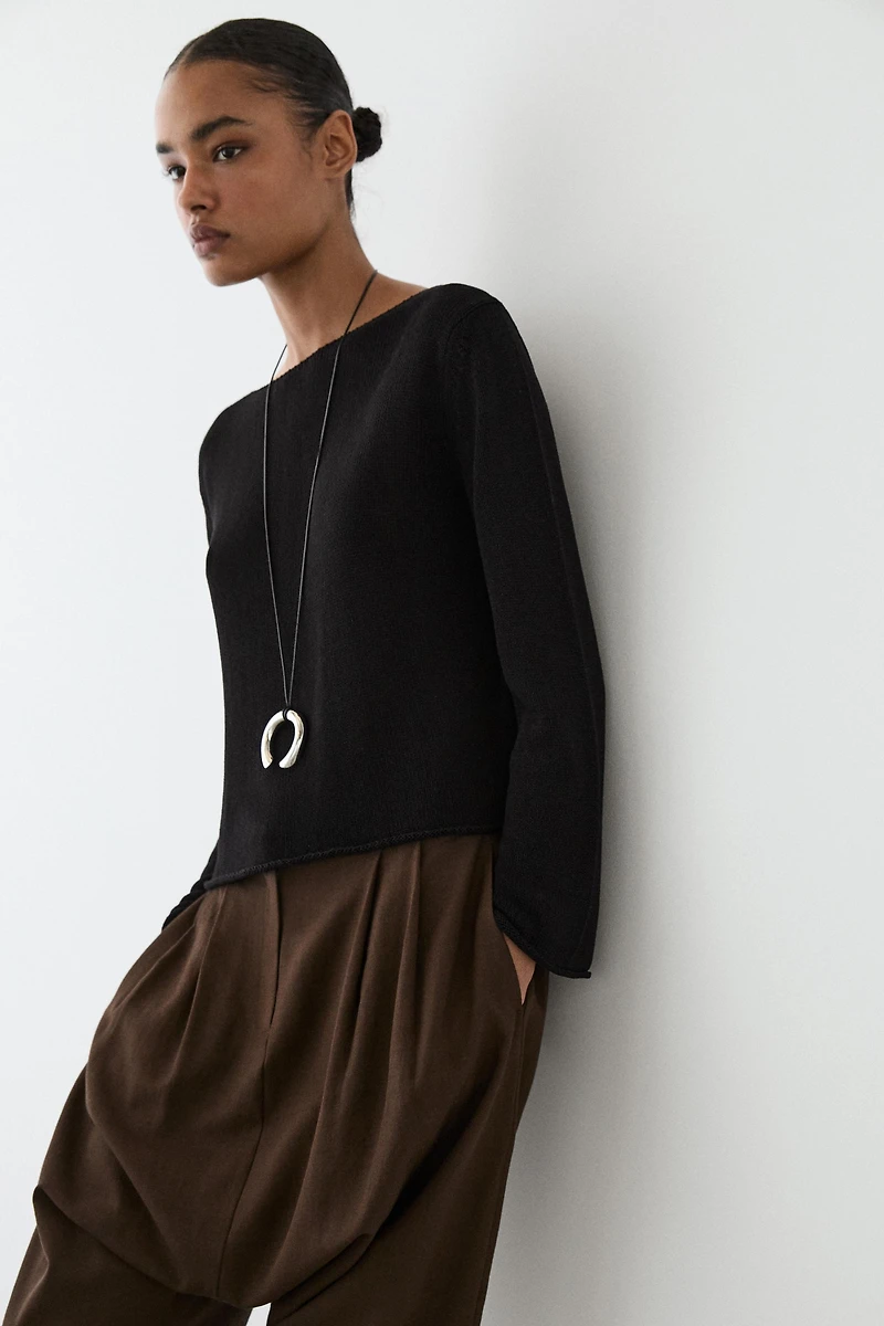 Flowing knit boat neck sweater