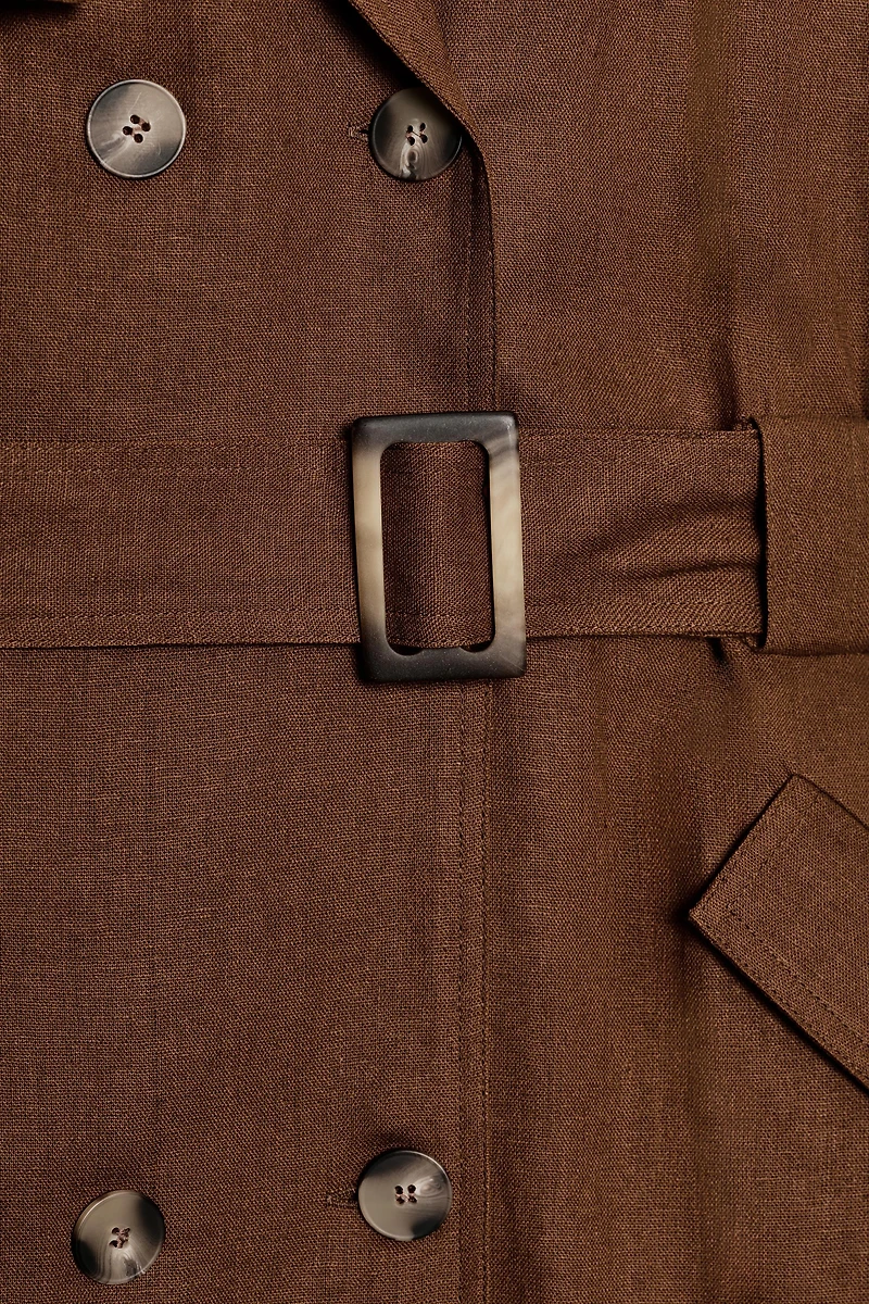 SHORT LINEN BELTED DRESS