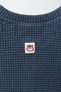 SQUIRREL LABEL KNIT LONG OVERALLS