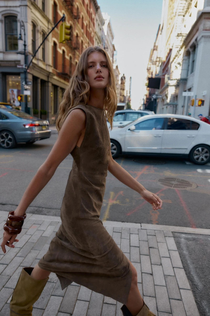 ROBE MIDI 100 % CUIR