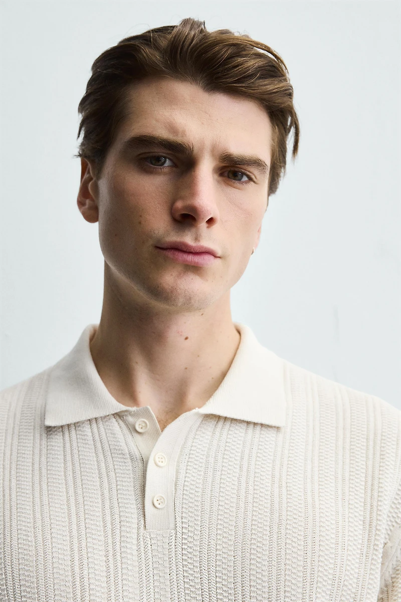 RIBBED KNIT POLO SHIRT