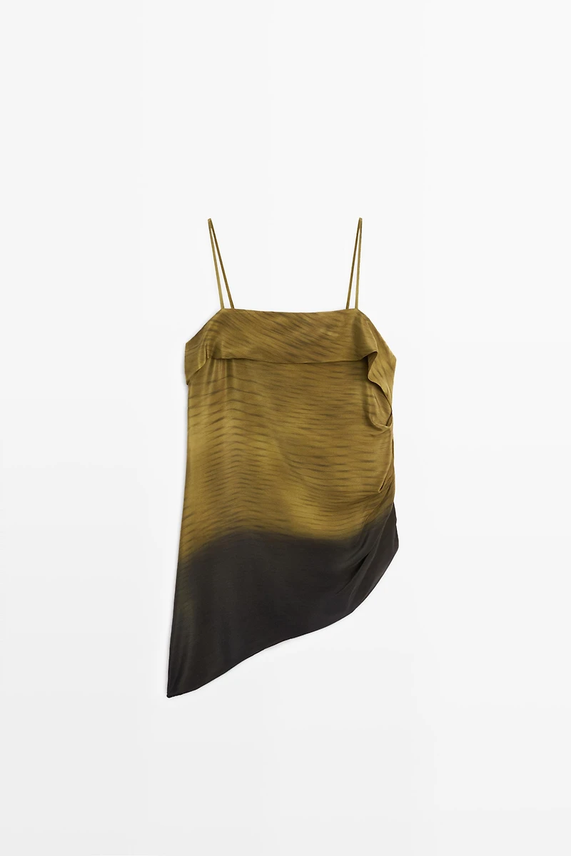 Asymmetric strappy top with draped detail