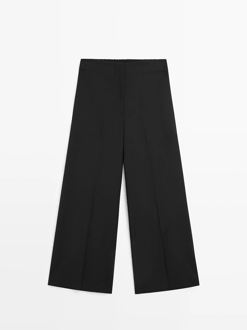 100% wool cropped wide-leg elasticated trousers