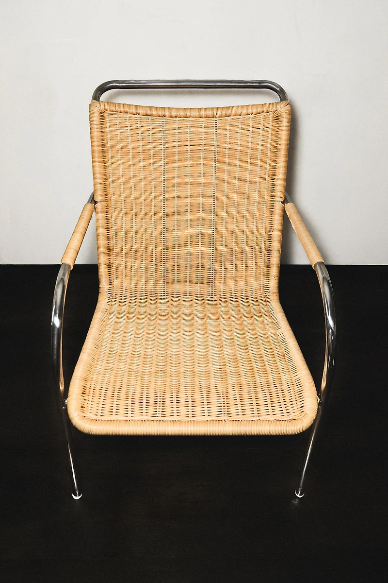 FAUTEUIL ROTIN ET ACIER