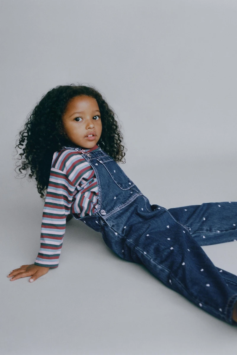 EMBROIDERED HEART DENIM OVERALLS