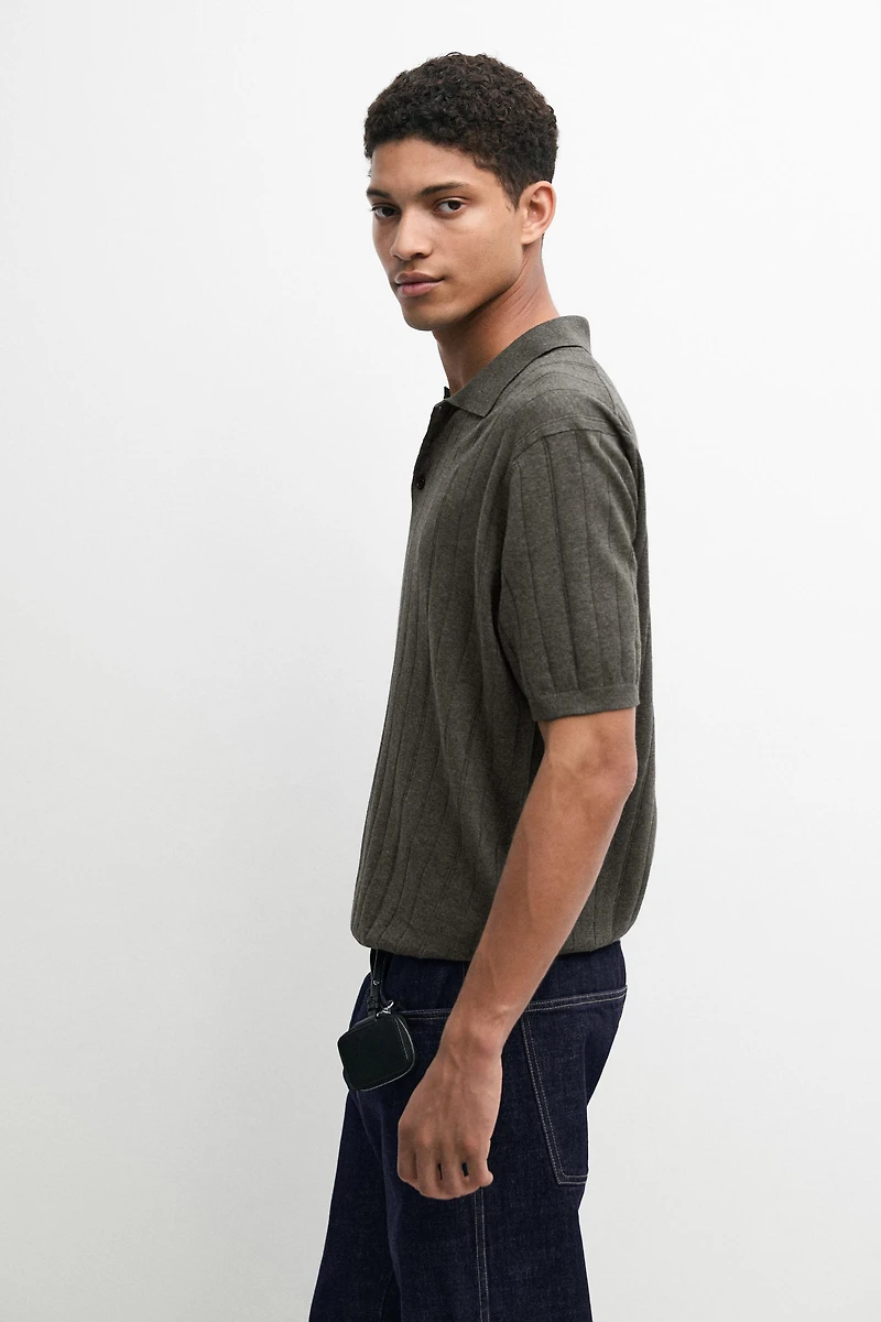 Knit cotton blend polo shirt with short sleeves