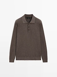 Cotton knit polo sweater with button details