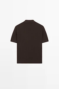 Cotton blend open-knit polo shirt