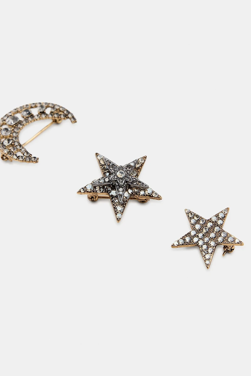 LOT DE 3 FERMOIRS ÉTOILE LUNE À BRILLANTS