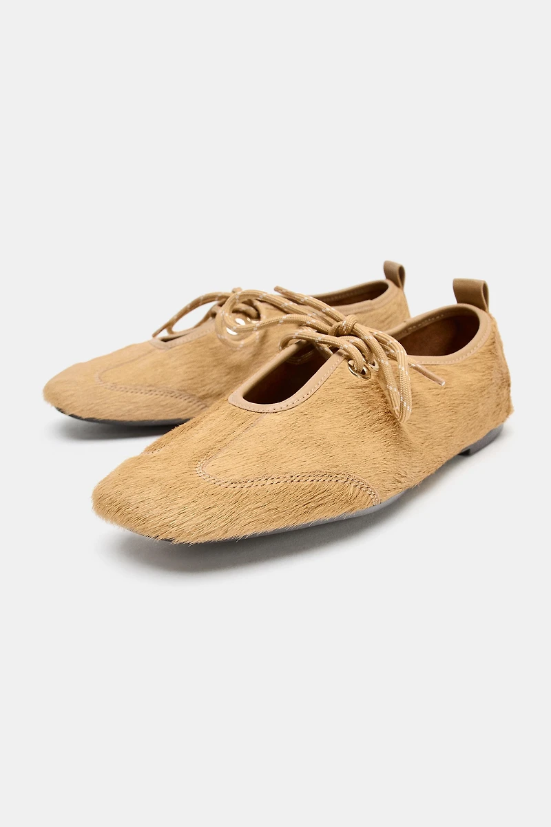 LEATHER AND FUR BALLET FLATS