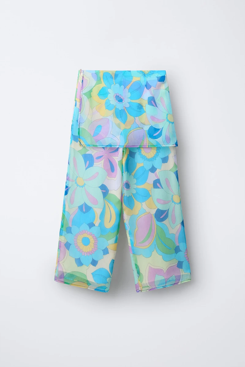 PRINTED WIDE LEG SKIRT PANTS