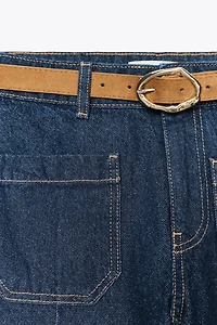 Z1975 HIGH WAIST WIDE LEG CROPPED BELTED JEANS