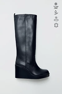 LEATHER WEDGE HEEL WATER REPELLENT BOOTS