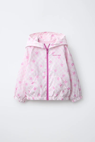 WATER REPELLENT PLAID AND FLORAL RAINCOAT