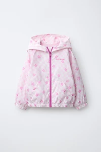 WATER REPELLENT PLAID AND FLORAL RAINCOAT