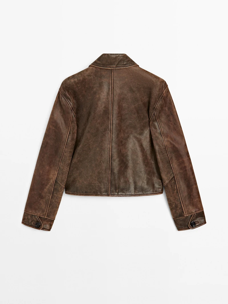 Veste courte effet usé en cuir nappa