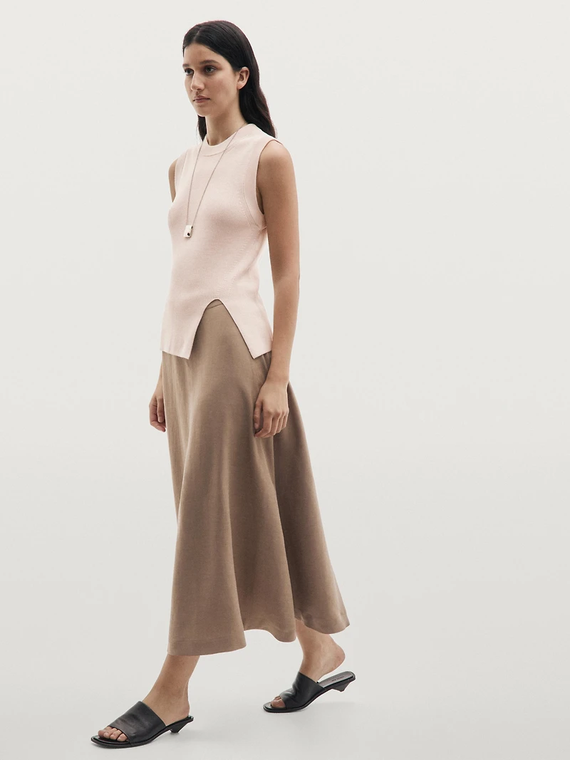 Flared midi skirt with elasticated waistband