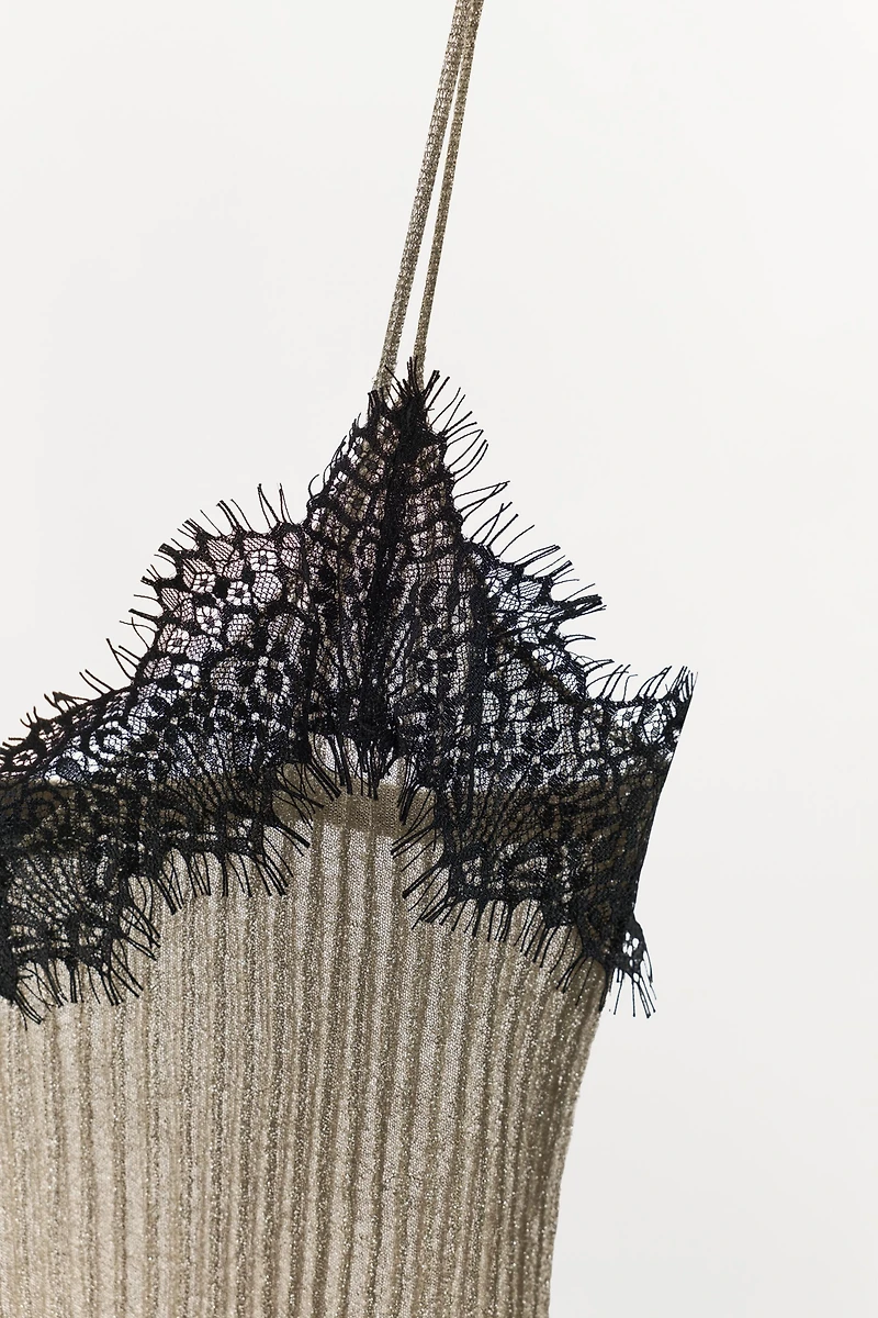 METALLIC THREAD LACE KNIT TOP