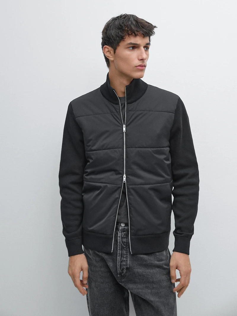 Contrast knit puffer jacket