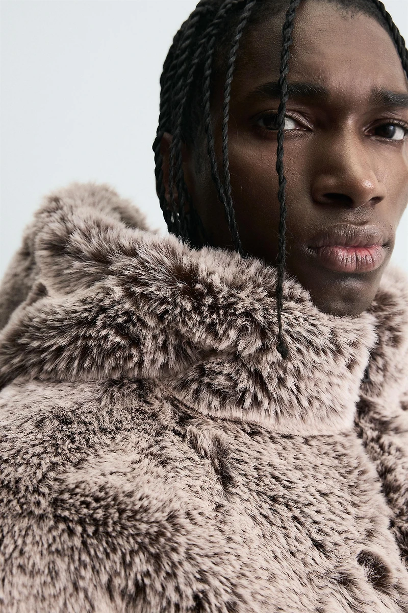 HOODED FAUX FUR JACKET