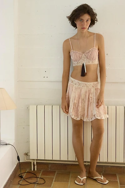BEADED LACE PLEATED MINI SKIRT