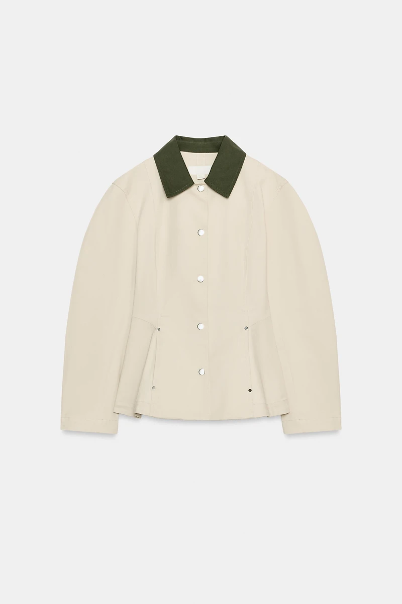 CONTRAST COLLAR PEPLUM JACKET