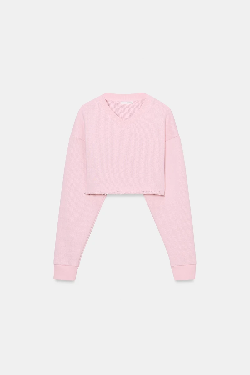 V-NECK CROP SWEATSHIRT