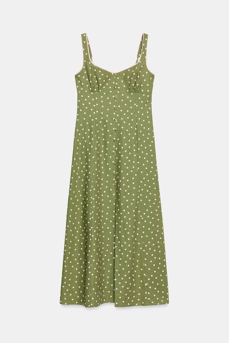 POLKA DOT LINEN MIDI DRESS
