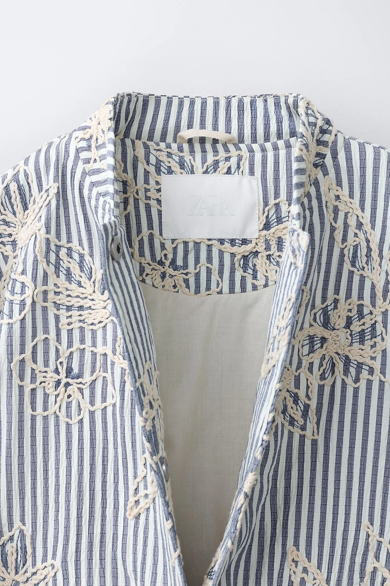 STRIPED EMBROIDERED BOMBER JACKET
