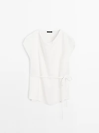 Crepe top with cowl neckline