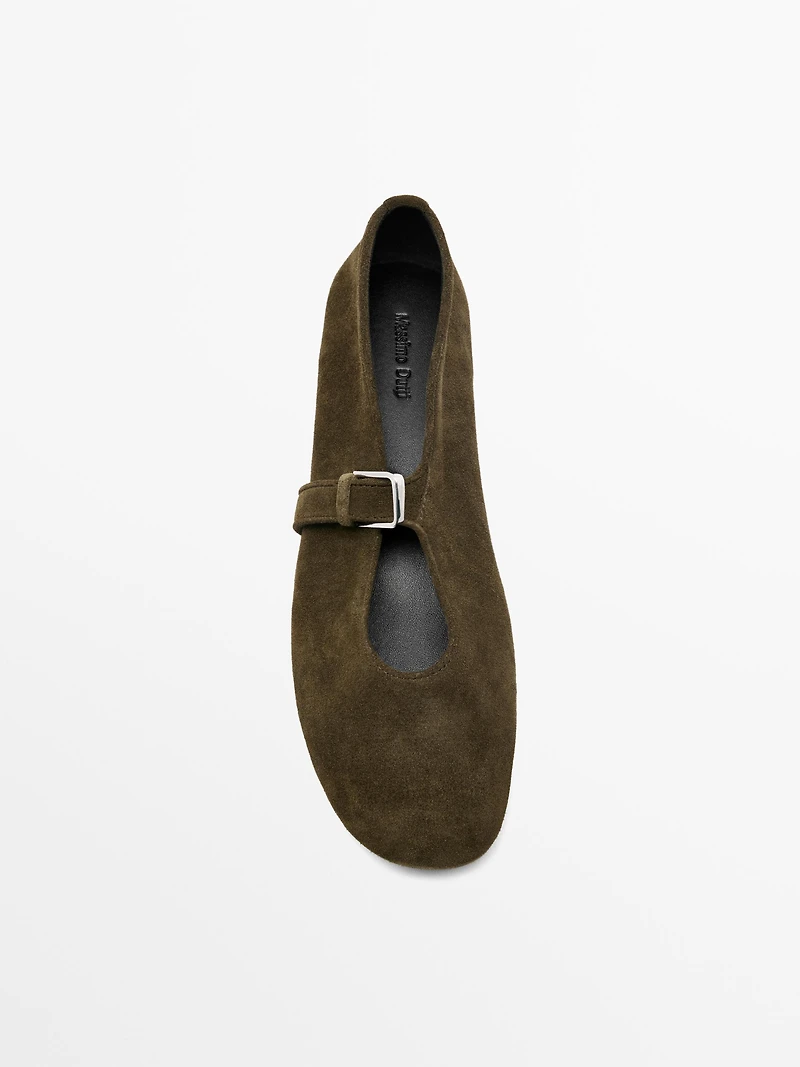 Split leather ballet flats