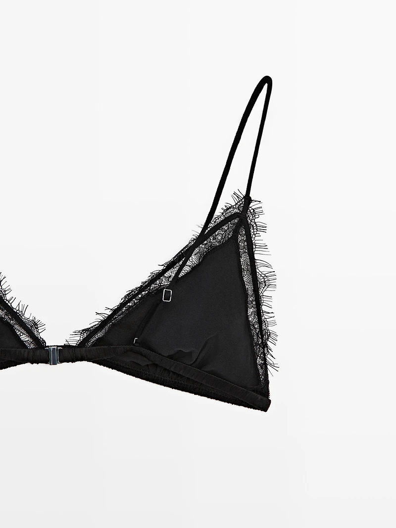 Silk blend top with lace detail