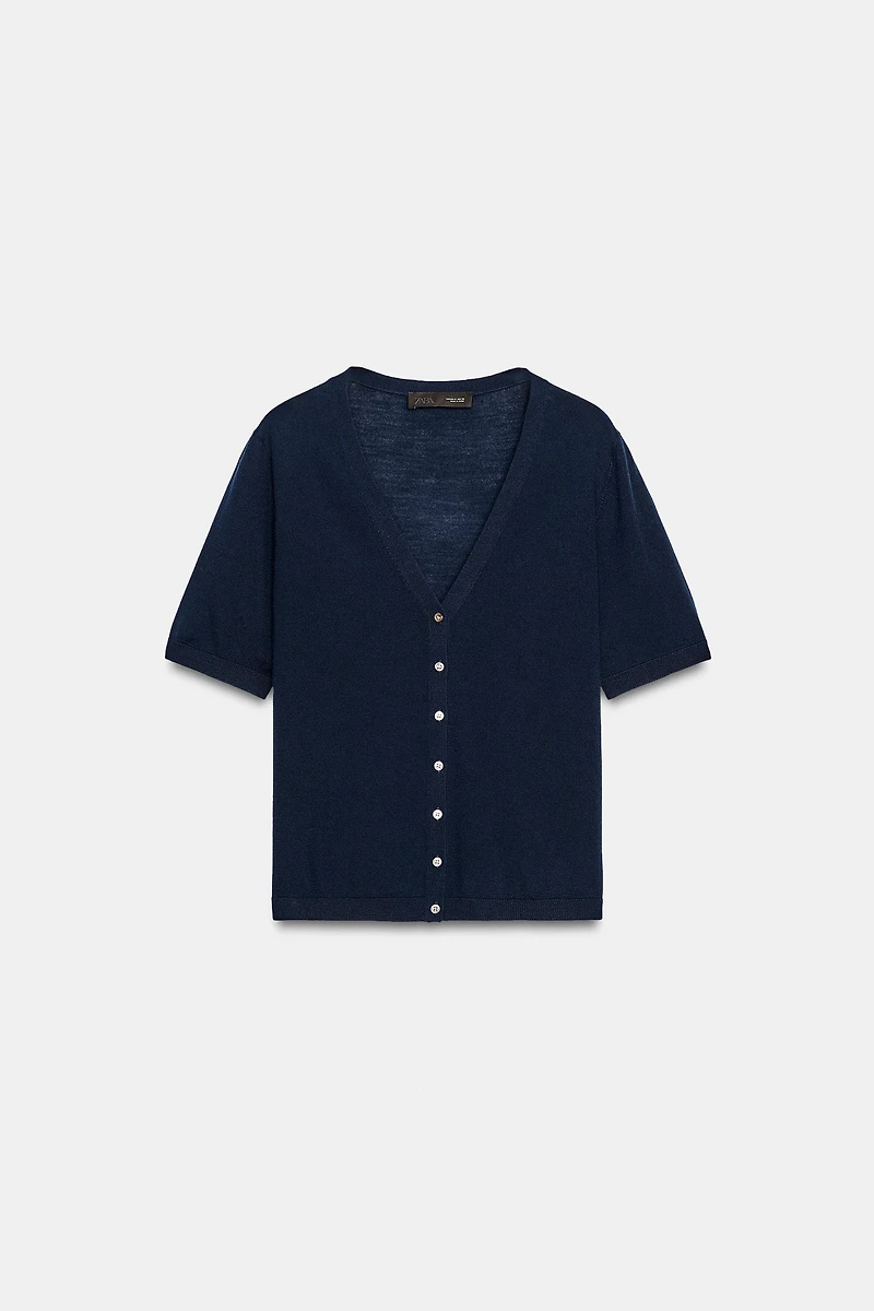 GILET 100% LAINE EXTRAFINE MANCHES COURTES