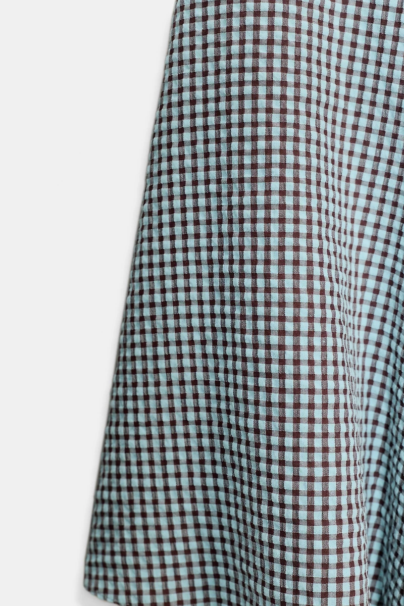 GINGHAM GODET MIDI SKIRT