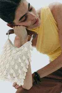 BEADED FABRIC BUCKET BAG