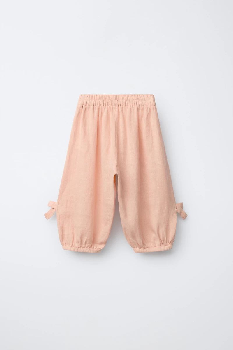 PANTALON BOUFFANT 100% LIN AVEC NŒUDS