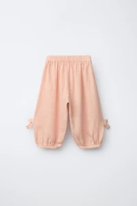 PANTALON BOUFFANT 100% LIN AVEC NŒUDS
