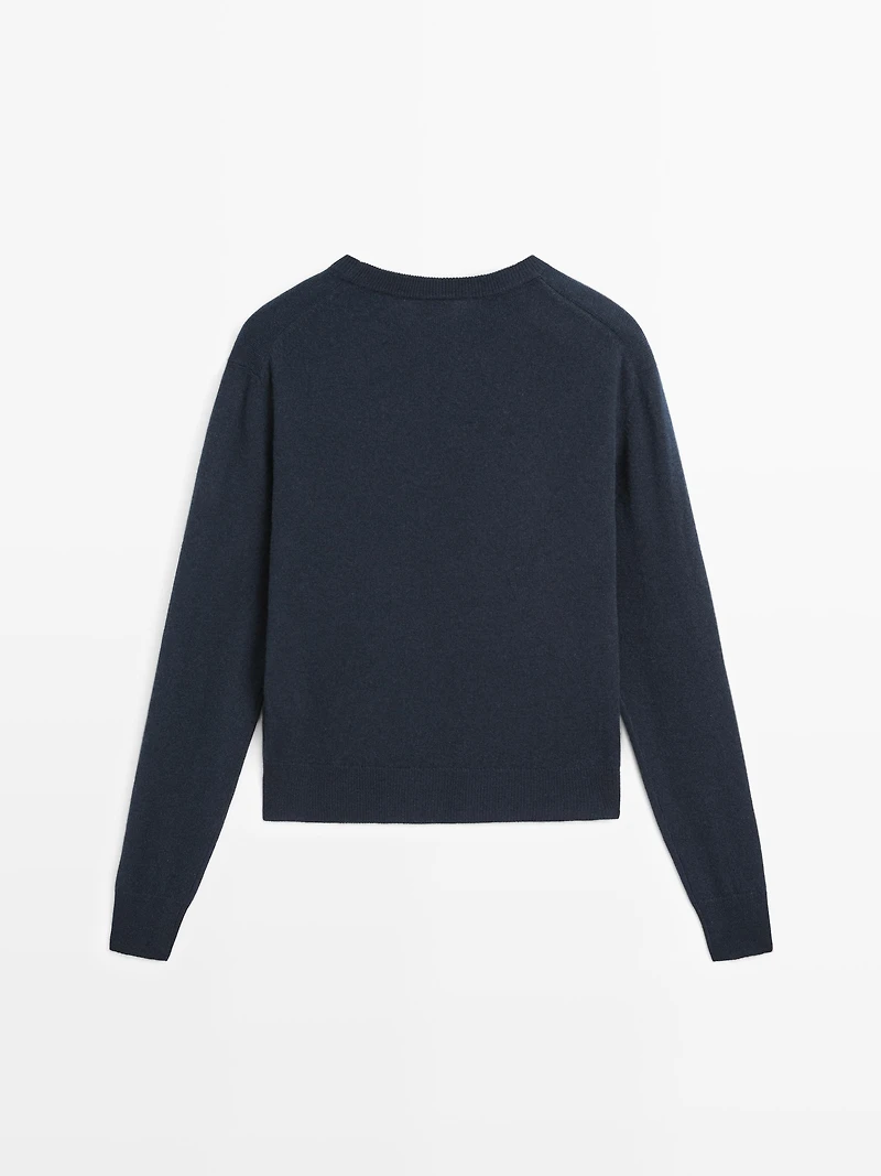 Wool blend crew neck knit sweater