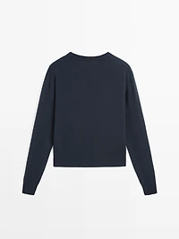 Wool blend crew neck knit sweater