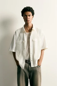 RELAXED FIT EMBROIDERED PLEAT SHIRT