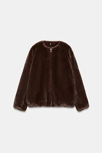 FAUX FUR COMBINATION BOMBER JACKET