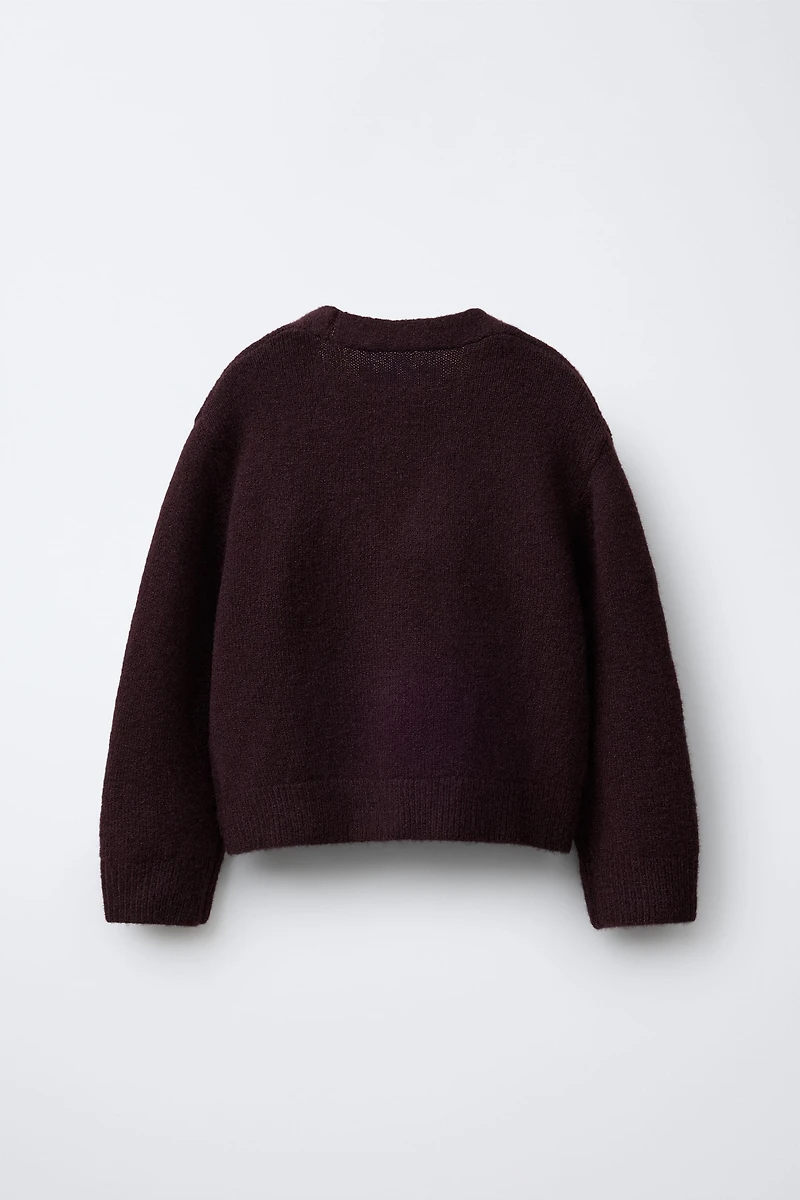 CARDIGAN WITH SATIN FLOWER BUTTONS