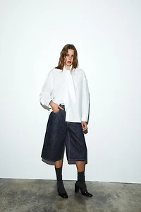 CHEMISE OVERSIZE EN POPELINE AVEC NŒUD ET DENTELLE