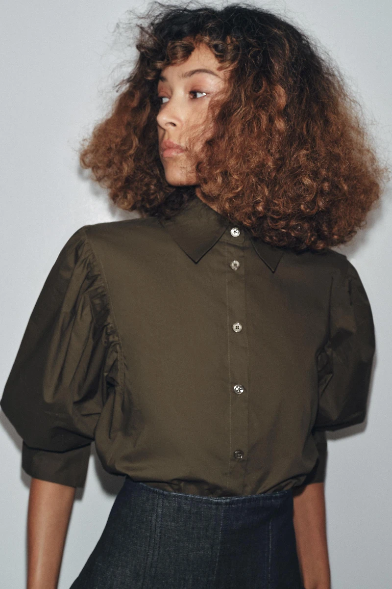 ZW COLLECTION POPLIN BALLOON SLEEVE SHIRT