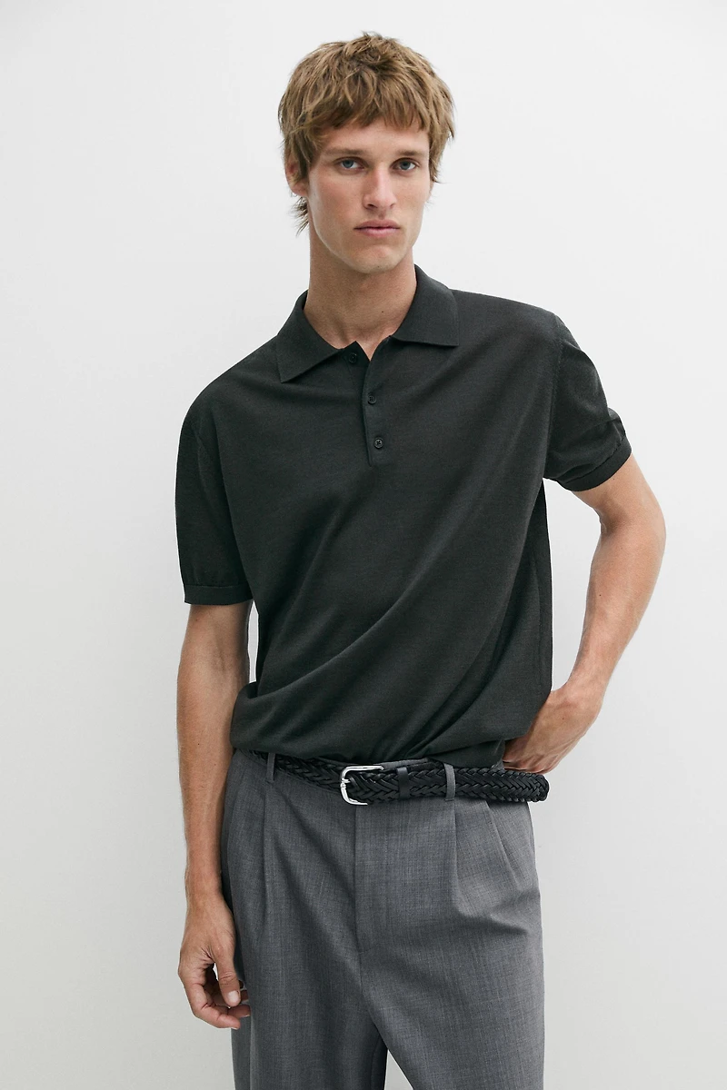 Wool blend knit polo shirt