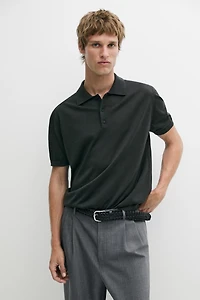 Wool blend knit polo shirt