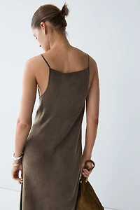 Flowing lingerie midi dress with thin straps