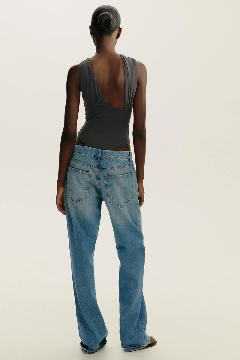 DRAPED ASYMMETRIC TULLE BODYSUIT